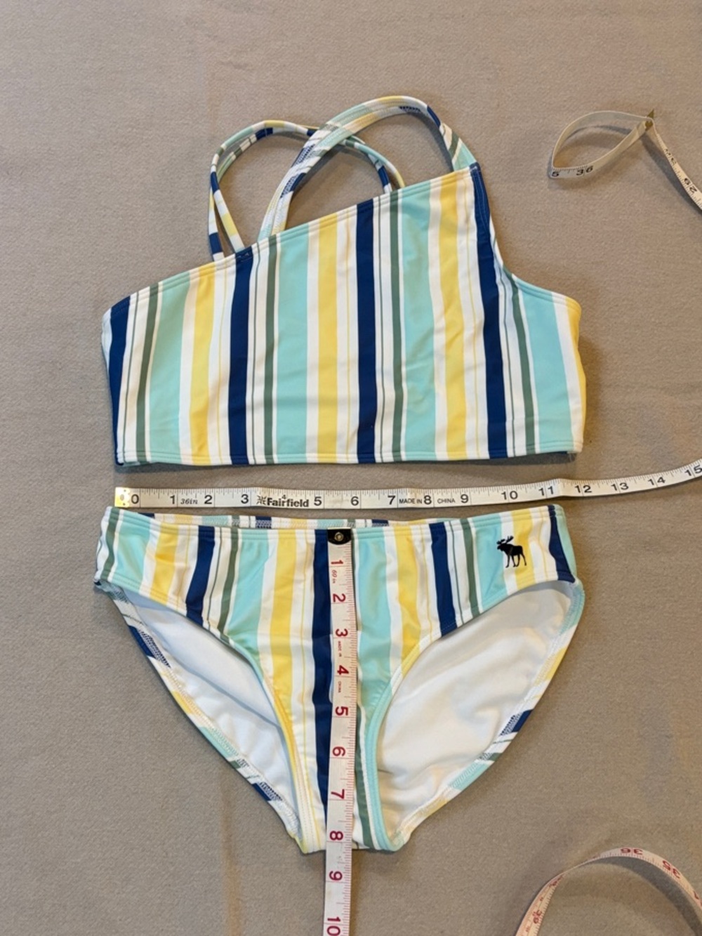 abercrombie kids Striped Bikini Top & Bottom in Blue, Yellow, White